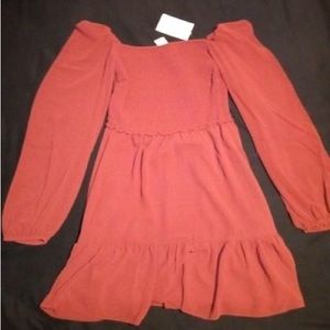 Authentic tempest dress in garnet red, in black light birch and suave green